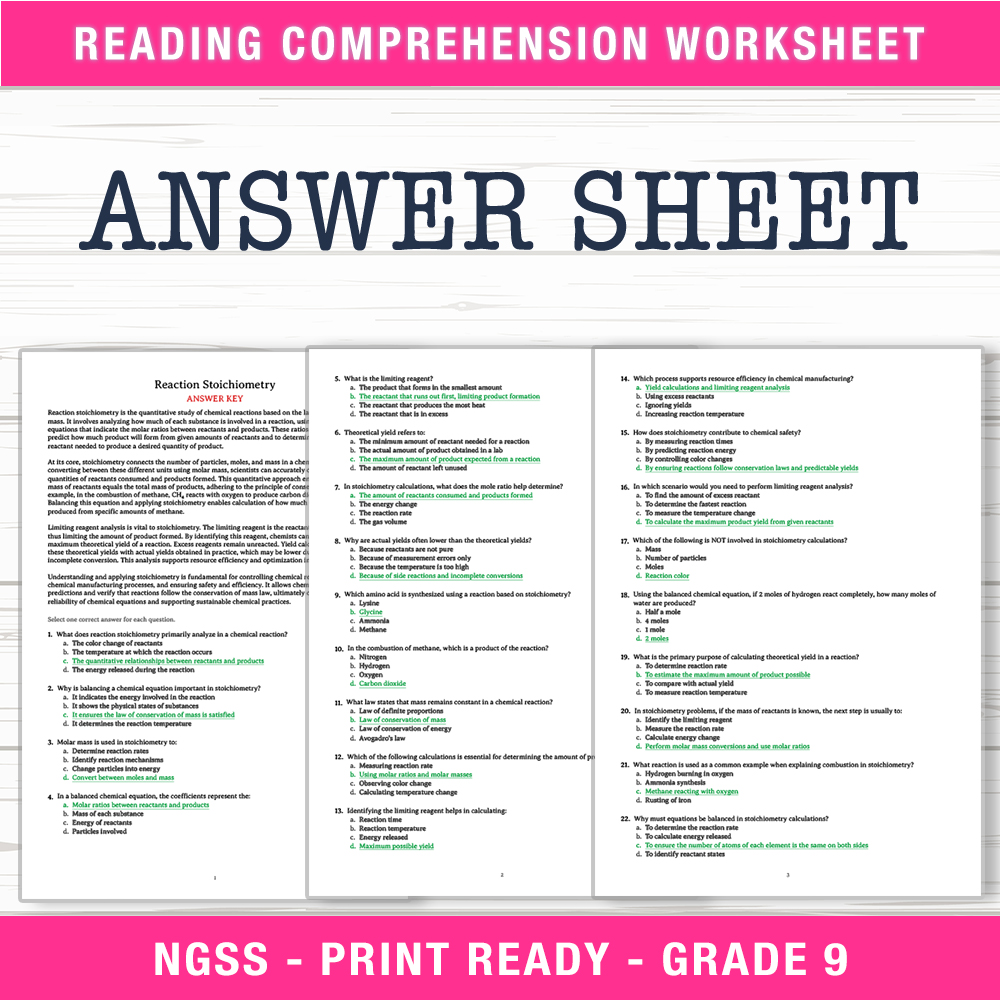 Grade 9 Science worksheet worksheet — Grade 9 Science | Reaction Stoichiometry Worksheet (PDF + Answer Key) — page 2