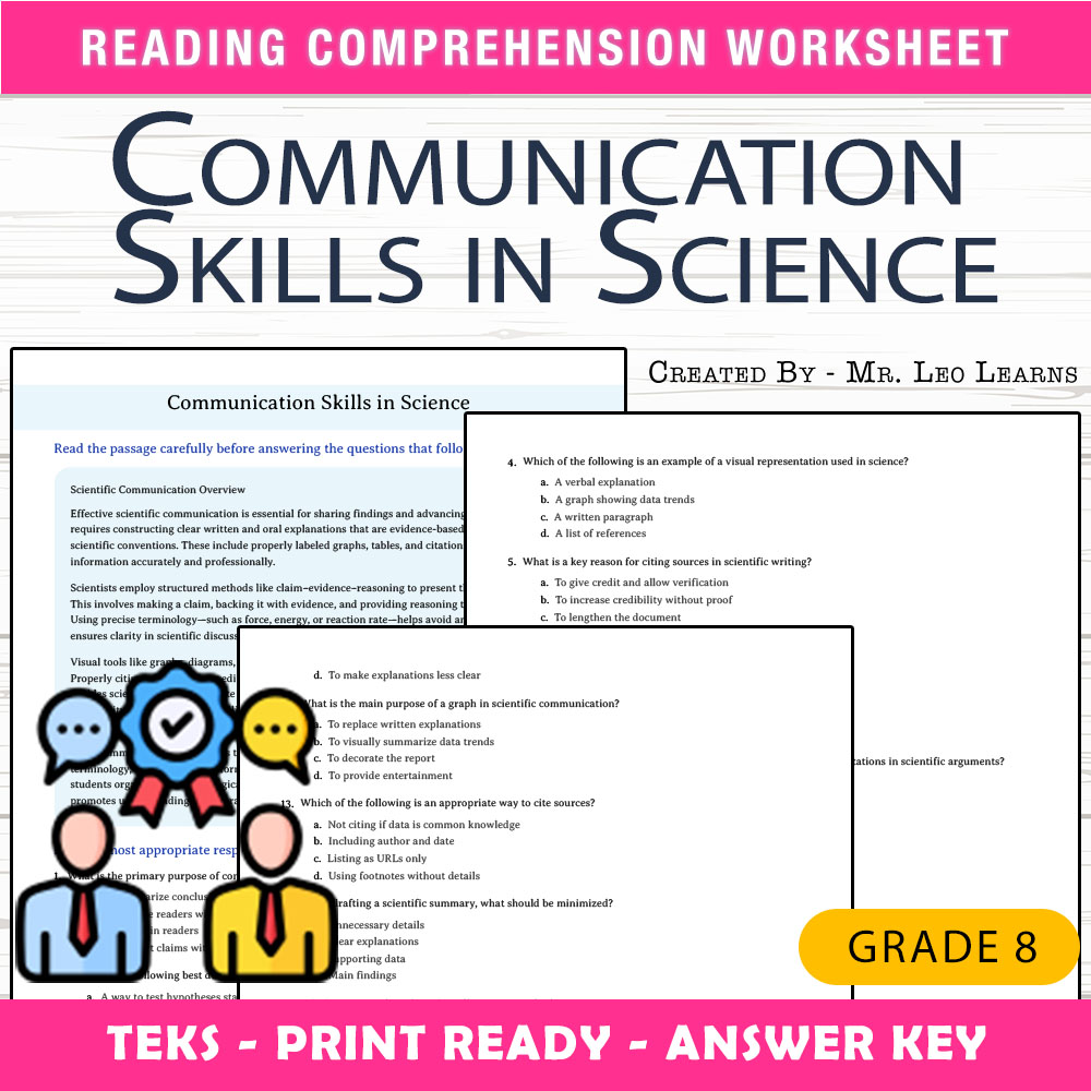Grade 8 Science worksheet worksheet — Grade 8 Science — Communication Skills Worksheet for Mastering Scientific Explanatio…