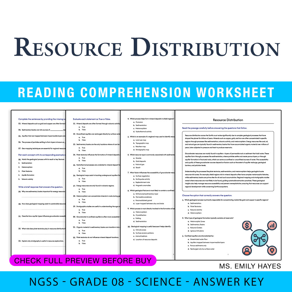 Grade 8 Science worksheet worksheet — 8th Grade Science | Resource Distribution Worksheet (PDF+ Answer Key) — page 1