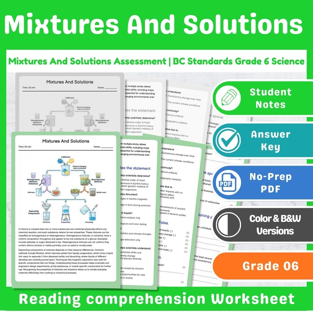 Grade 6 Science – Chemistry Assessment Mini Bundle | BC Standards-Aligned — included worksheet 7