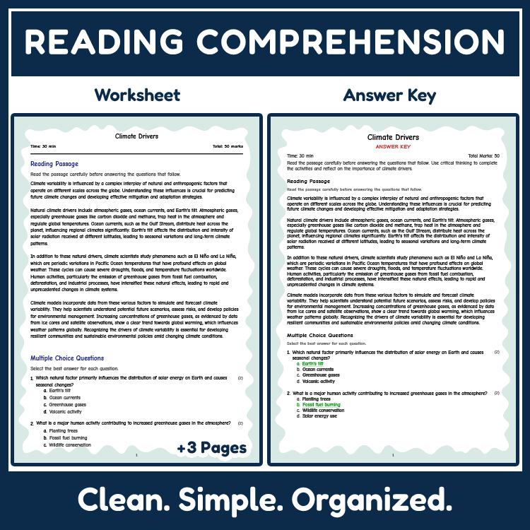 Science reading worksheets worksheet — 7th Grade Science | Climate Drivers Reading Worksheets NGSS-Aligned + Answer Key —…
