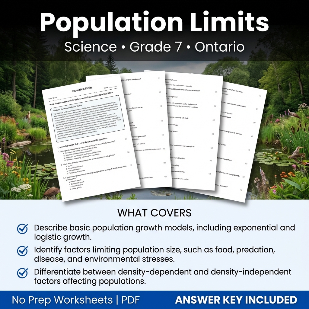 Grade 7 Science Worksheet on Population Limits | Ontario Standards