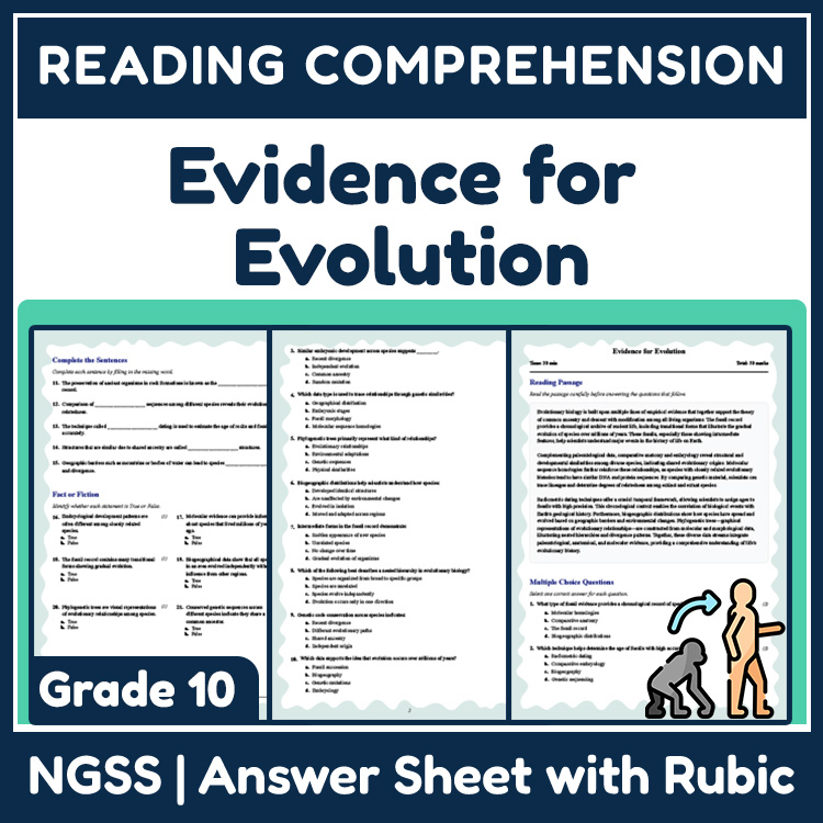 Grade 10 Science reading worksheets worksheet — Grade 10 Science | Evidence for Evolution Reading Worksheet (PDF + Answer…