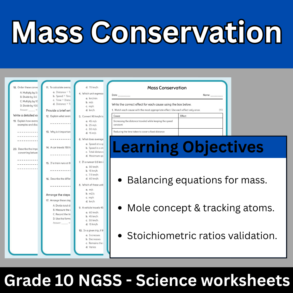 Grade 10 Science | Mass Conservation Worksheet (Answer Key) – NGSS Standards