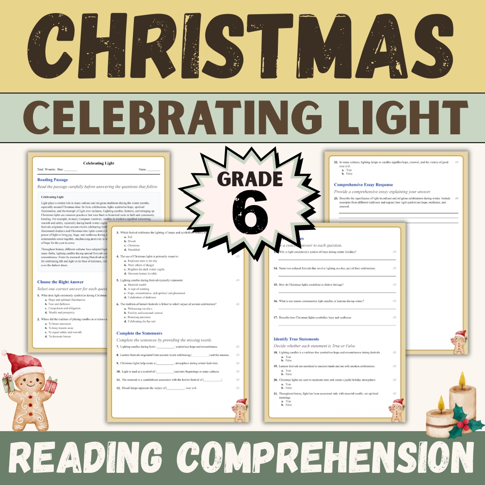 6th Grade Seasonal Light Celebrations Worksheet – Holiday Cultural Concepts (Worksheet + Answer Key)