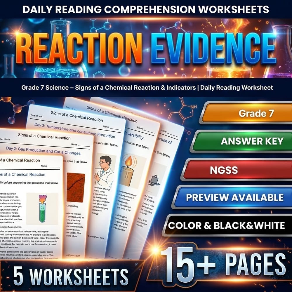 Materials and Chemical Reactions Grade 7 Science Worksheets Bundle | NGSS — included worksheet 5