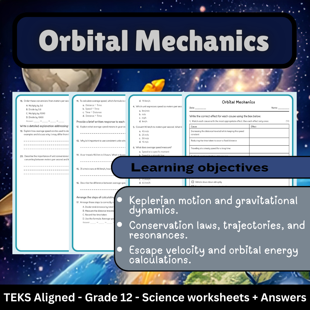 12th Grade Science | Orbital Mechanics Worksheet (Answer Key) – TEKS Standards