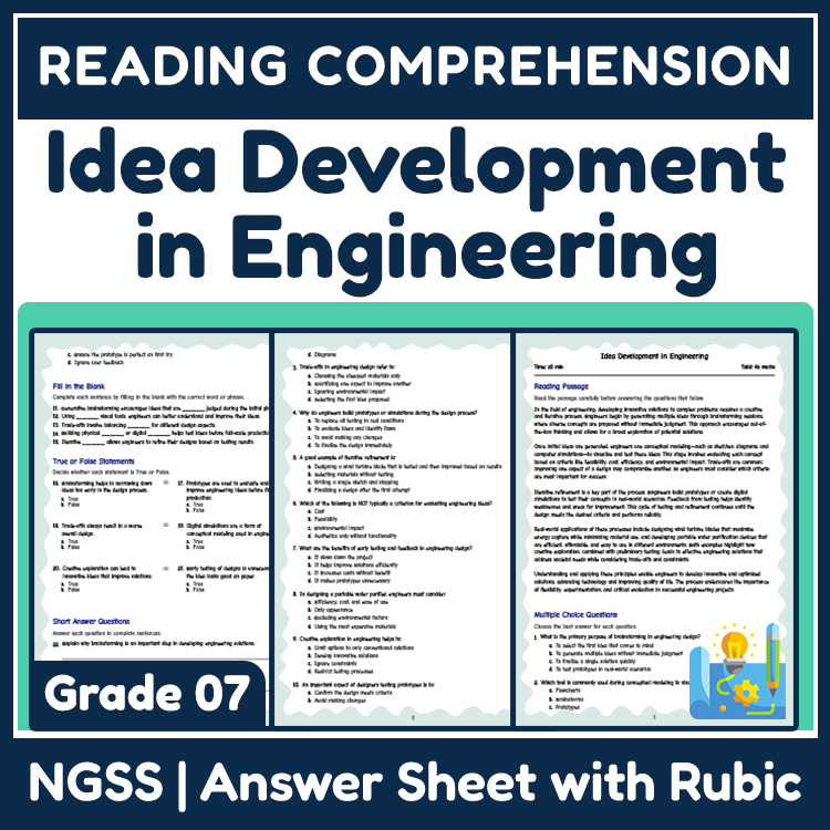 Science reading worksheets worksheet — Grade 7 Science | Idea Development in Engineering Reading Worksheet (NGSS) — page 1
