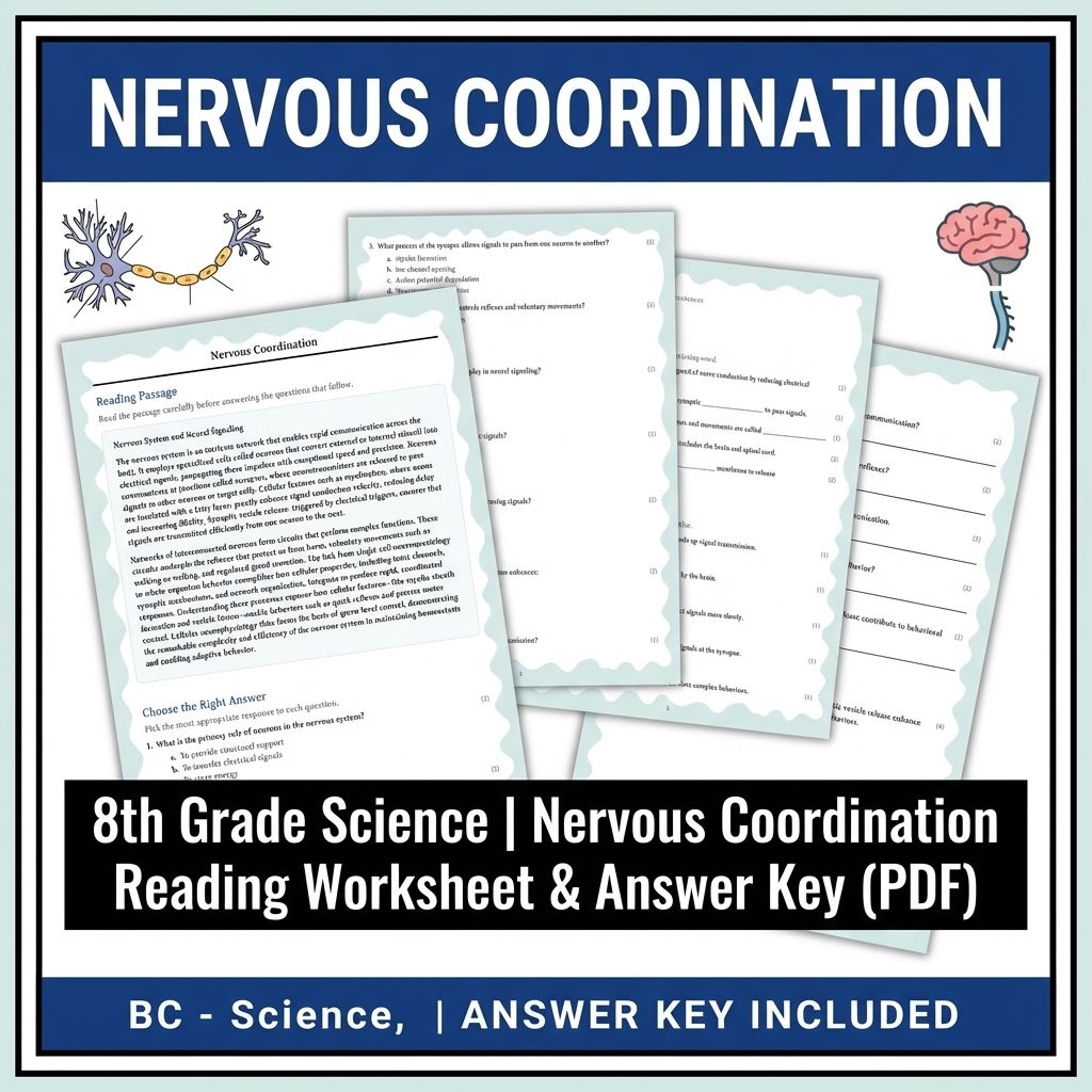 8th Grade Science | Nervous Coordination Reading Worksheet & Answer Key (PDF)