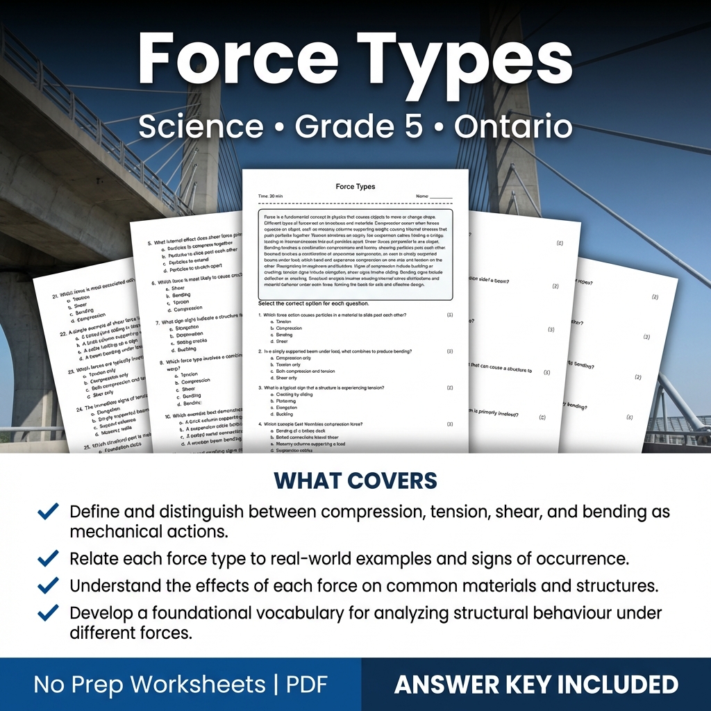 Force Types Grade 5 Science Worksheet | Ontario Standards