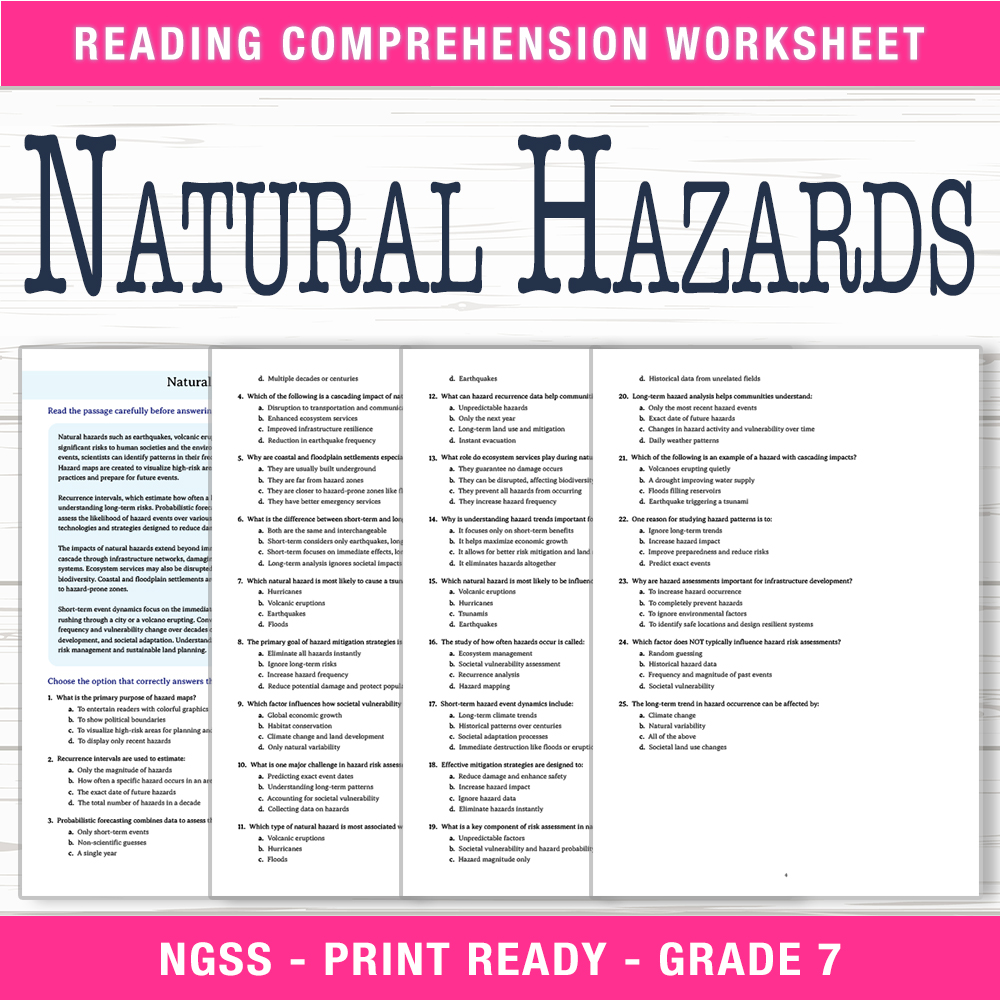 Grade 7 Science worksheet worksheet — Grade 7 Science | Natural Hazards Worksheet (PDF + Answer Key) — page 1