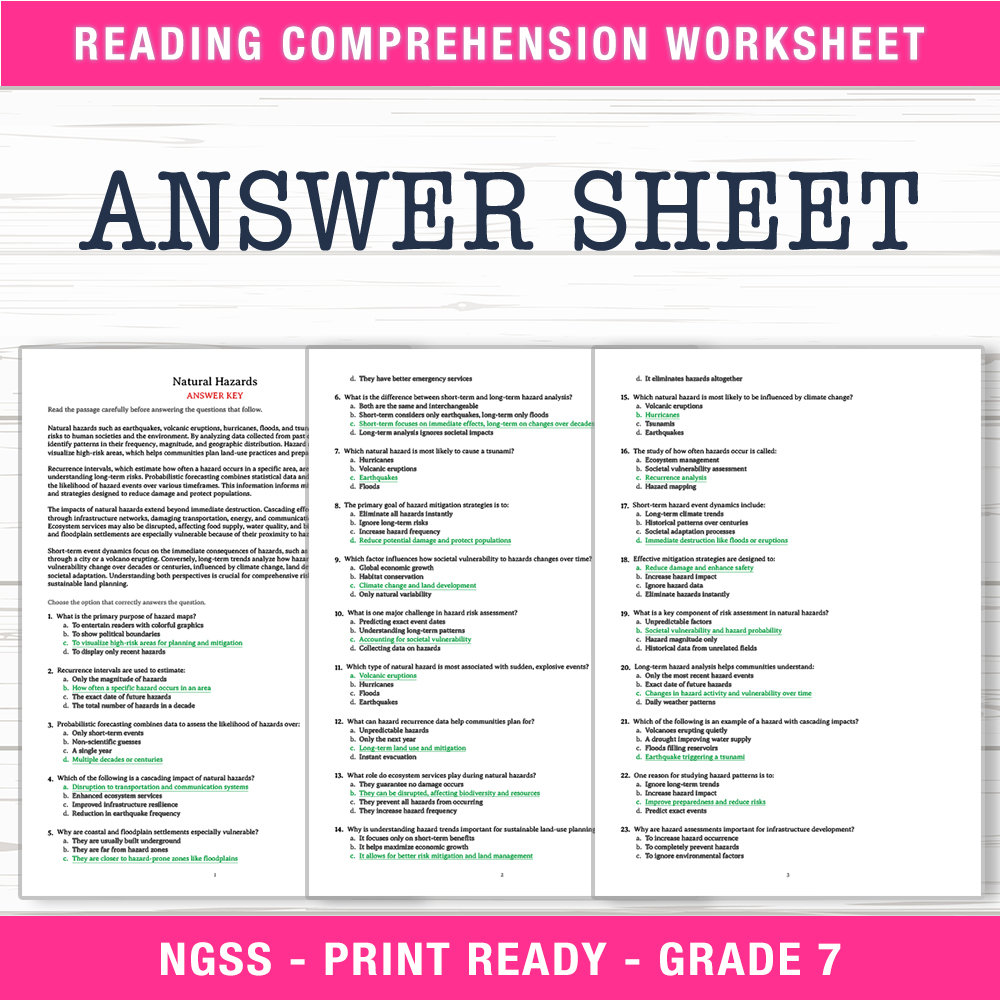 Grade 7 Science worksheet worksheet — Grade 7 Science | Natural Hazards Worksheet (PDF + Answer Key) — page 2