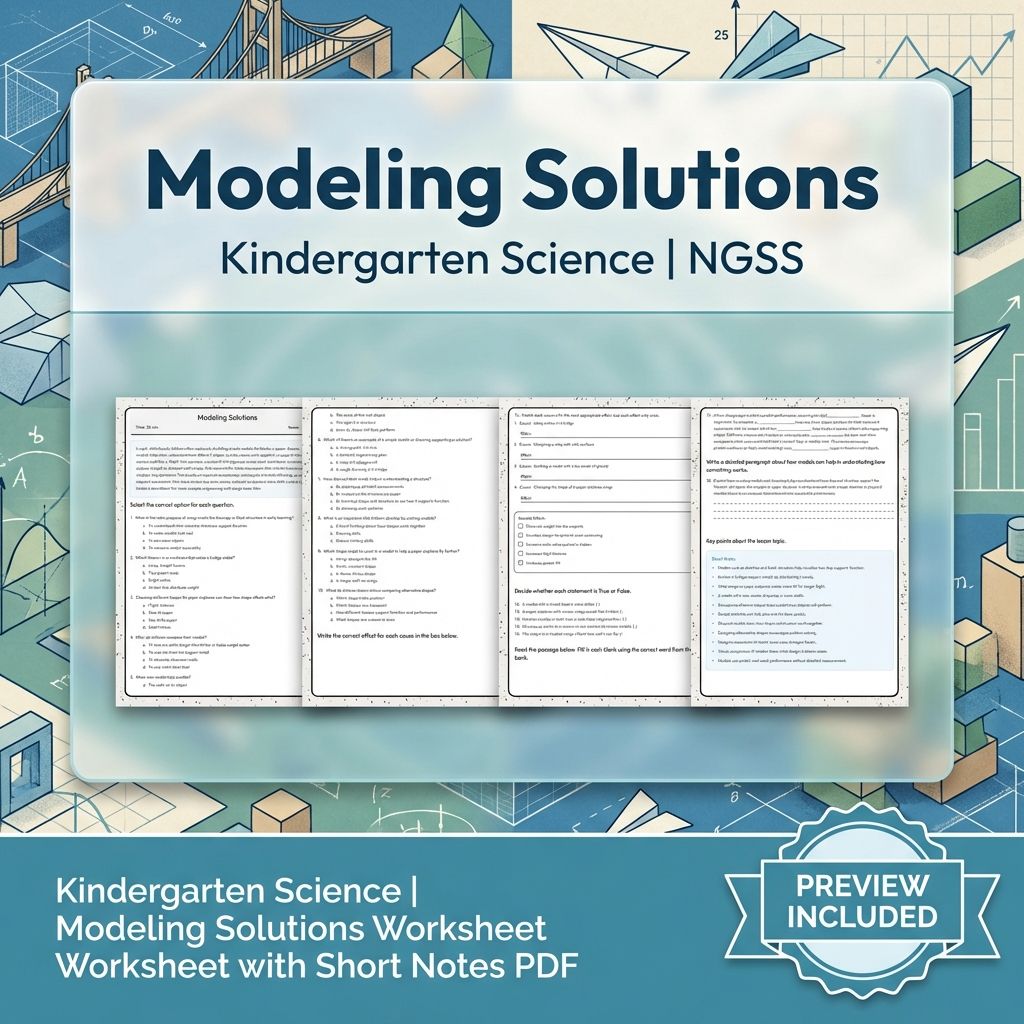 Kindergarten Science | Modeling Solutions Worksheet with Short Notes PDF