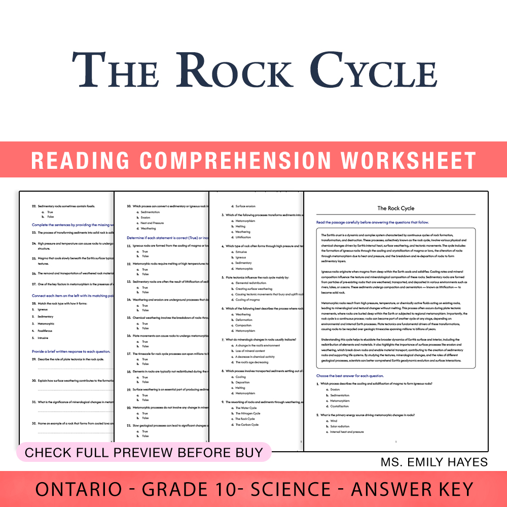 Grade 10 Science worksheet worksheet — 10th Grade Science | The Rock Cycle Worksheet (PDF + Answer Key) — page 1