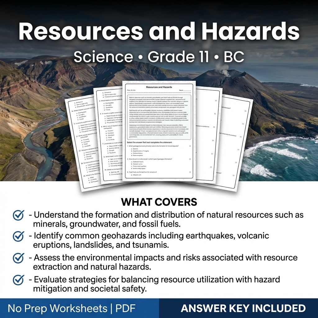 11th Grade Science | Resources and Hazards Worksheet with Answer Key (PDF)