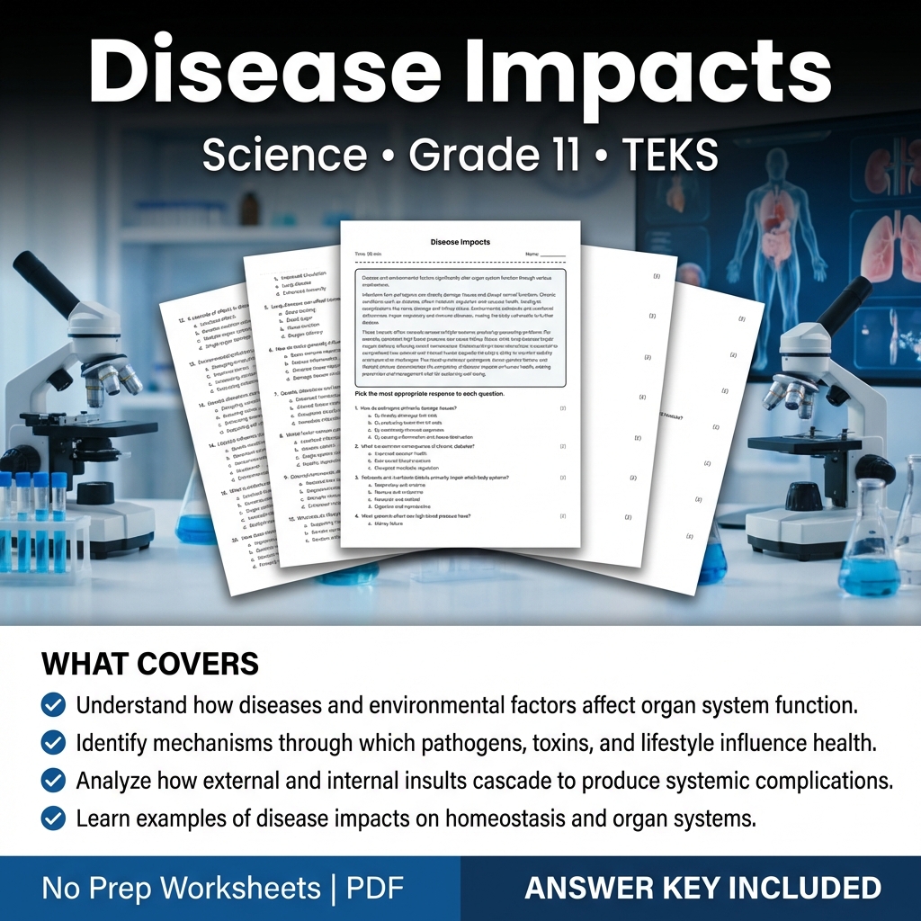 Disease Impacts Science Worksheet for Grade 11 | TEKS Aligned PDF