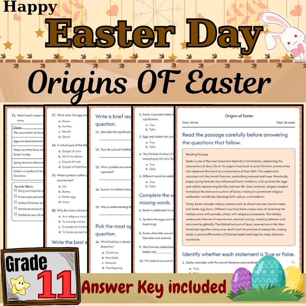 Grade 11 Seasonal Unit | Celebrating Easter Traditions & Symbols Worksheet Pack — included worksheet 3