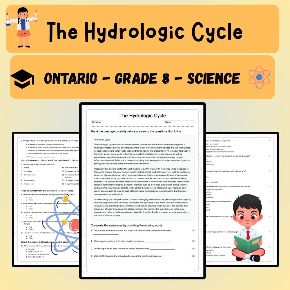 Grade 8 Science worksheet worksheet — Grade 8 Science | The Hydrologic Cycle Worksheet (PDF) — page 1