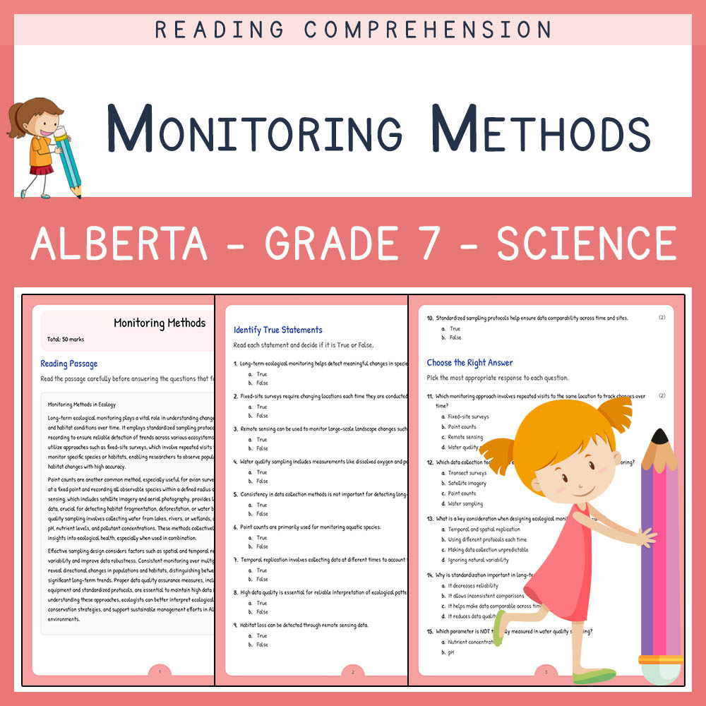 Grade 7 Science worksheet elena worksheet — Grade 7 Science | Monitoring Methods Worksheet | Alberta Standard — page 1