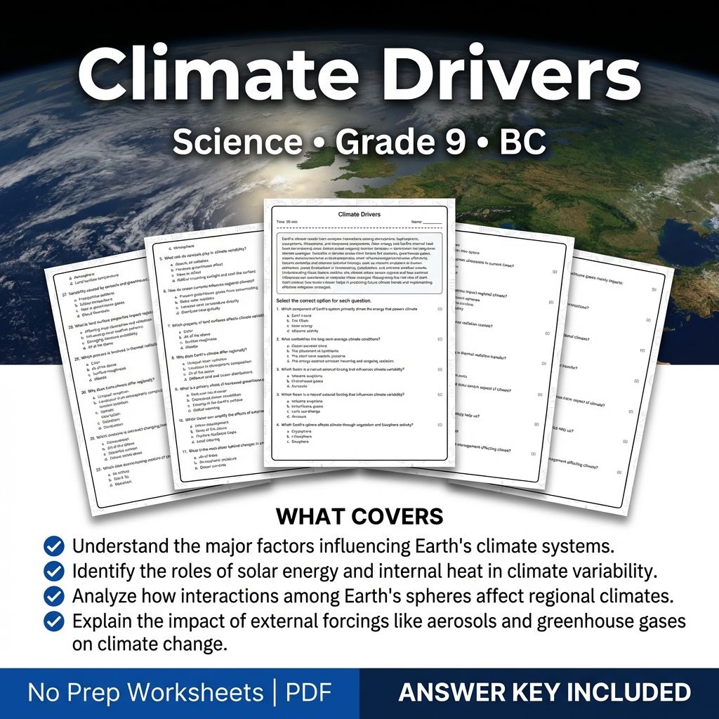 Grade 9 Science | Climate Drivers Worksheet & Answer Key (Printable PDF)