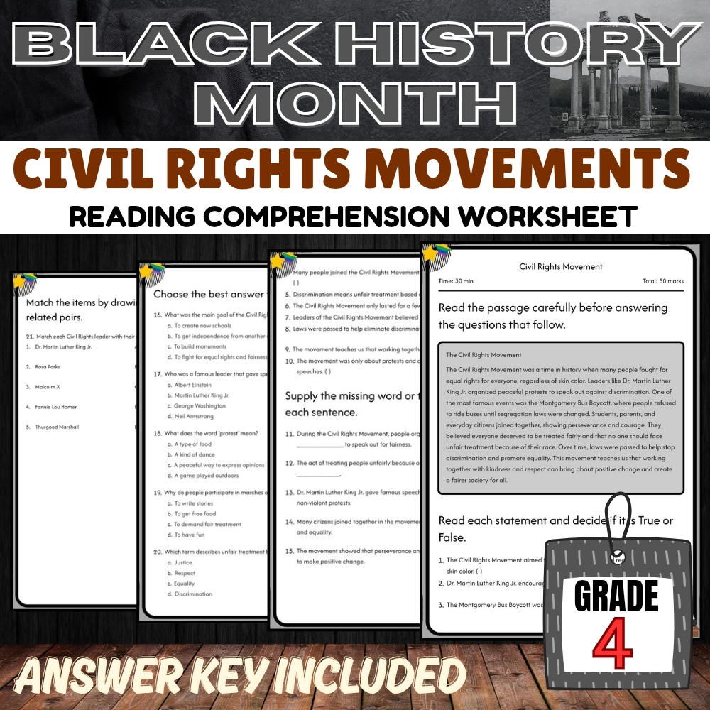Grade 4 Black History Month Bundle | Civil Rights, Leaders & Heritage Activities — included worksheet 2