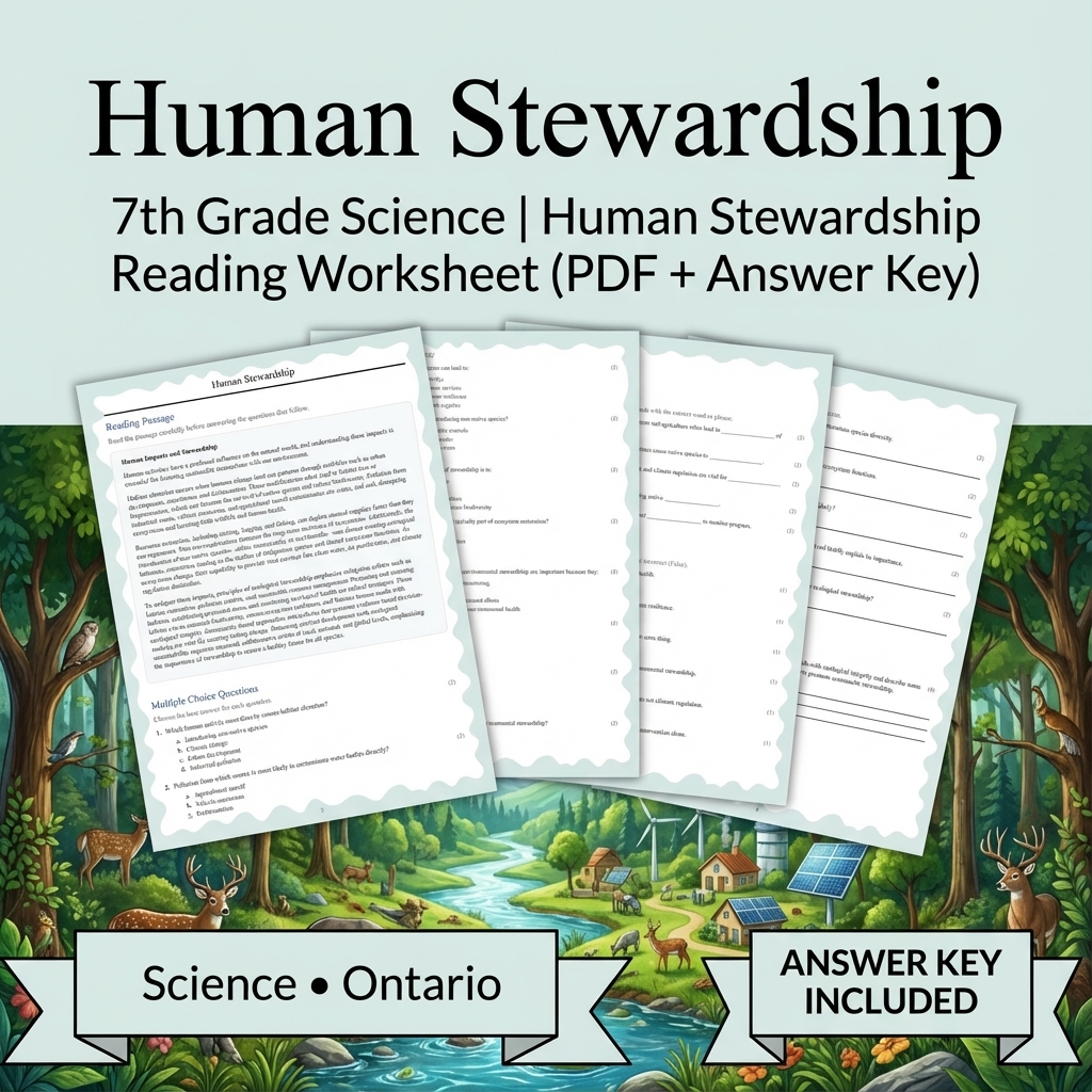 Grade 7 Science | Ecosystems, Biodiversity & Environmental Stewardship — included worksheet 4