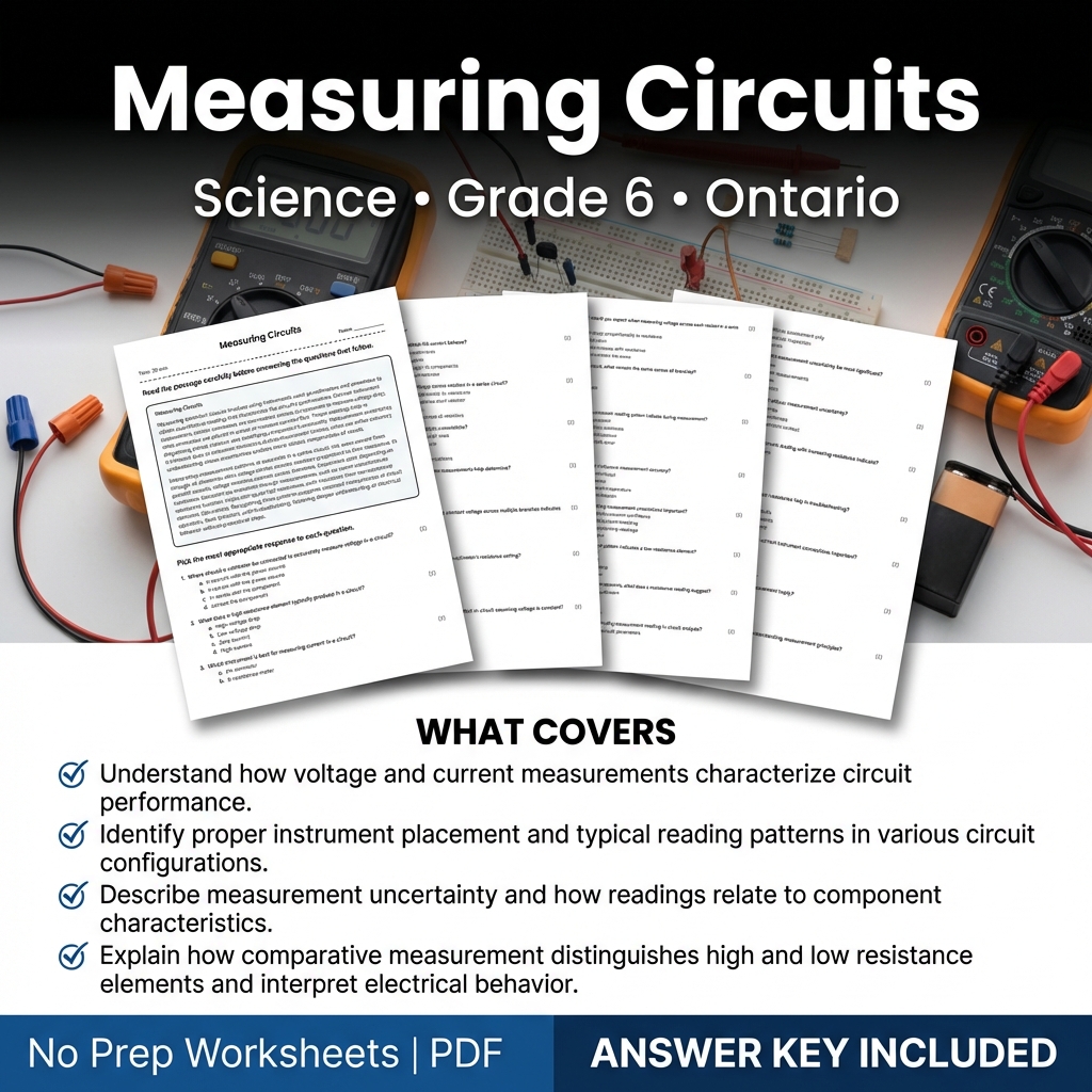 Measuring Circuits Grade 6 Science Worksheet with Answer Key – Ontario