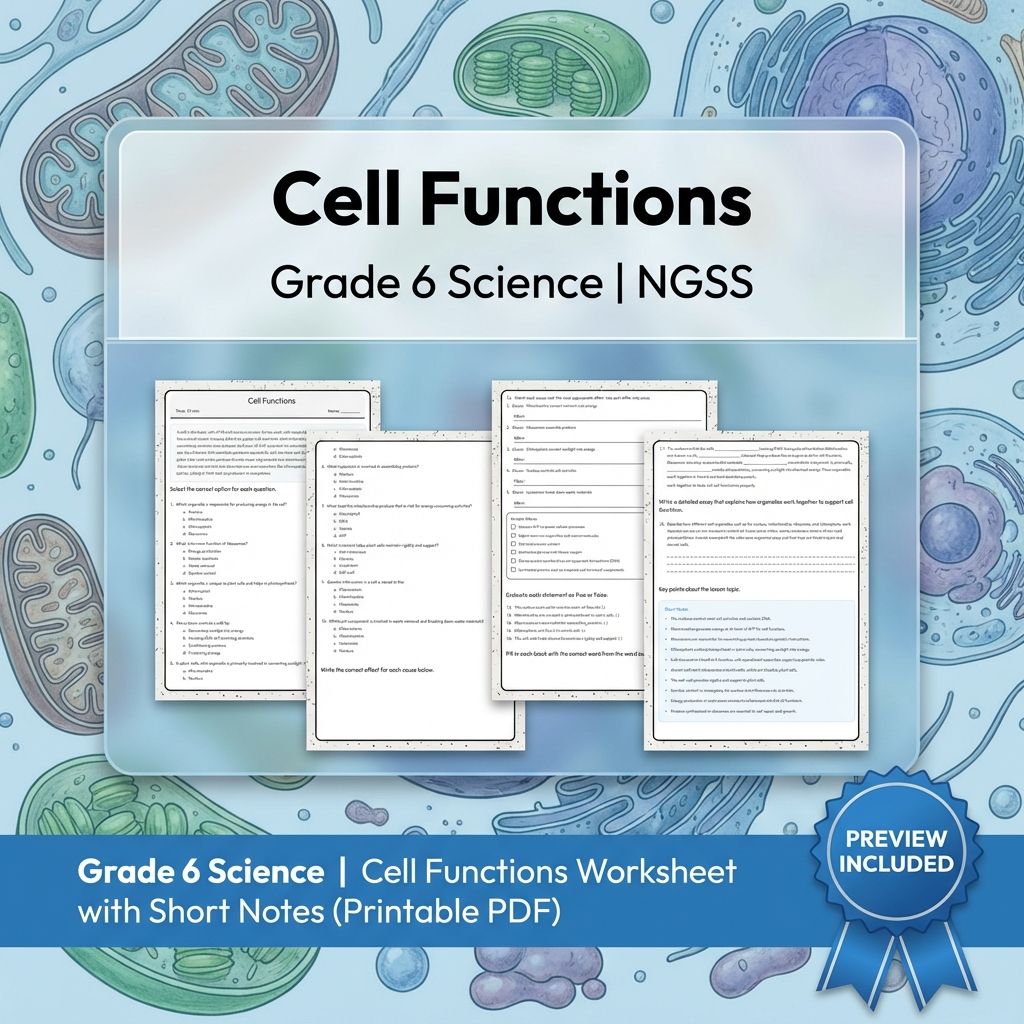 Grade 6 Science NGSS From Molecules to Organisms: Structures & Processes — included worksheet 5