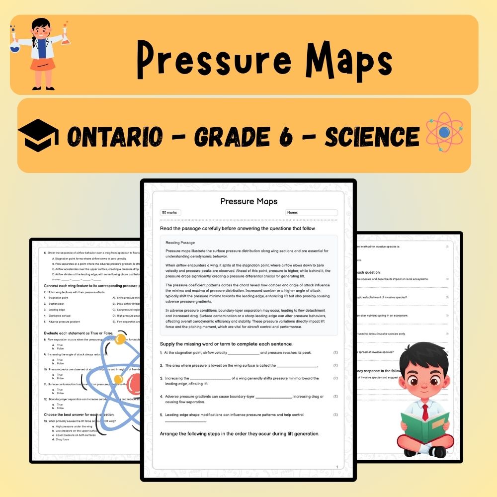 Grade 6 Science worksheet worksheet — Grade 6 Science – Pressure Maps Worksheet (PDF ) | Ontario Standards — page 1