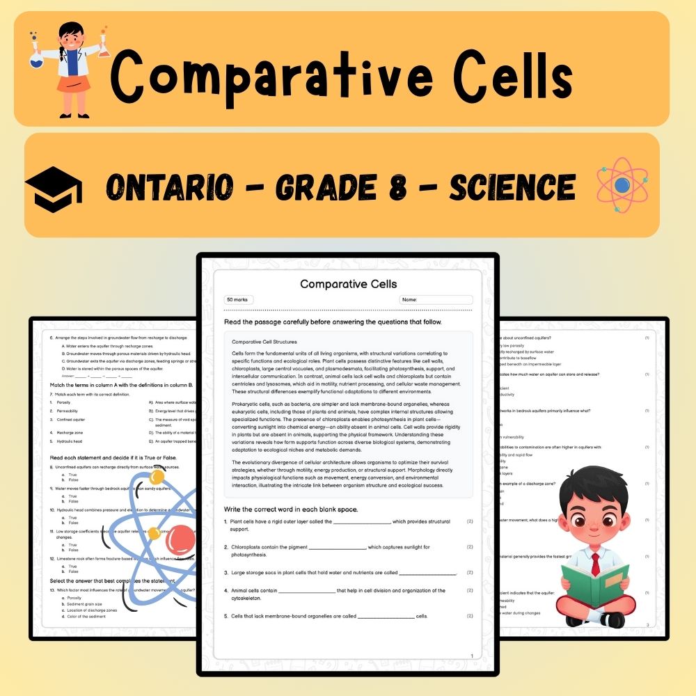 Grade 8 Science worksheet worksheet — Grade 8 Science | Comparative Cells Worksheet (PDF) - Ontario Standards — page 1