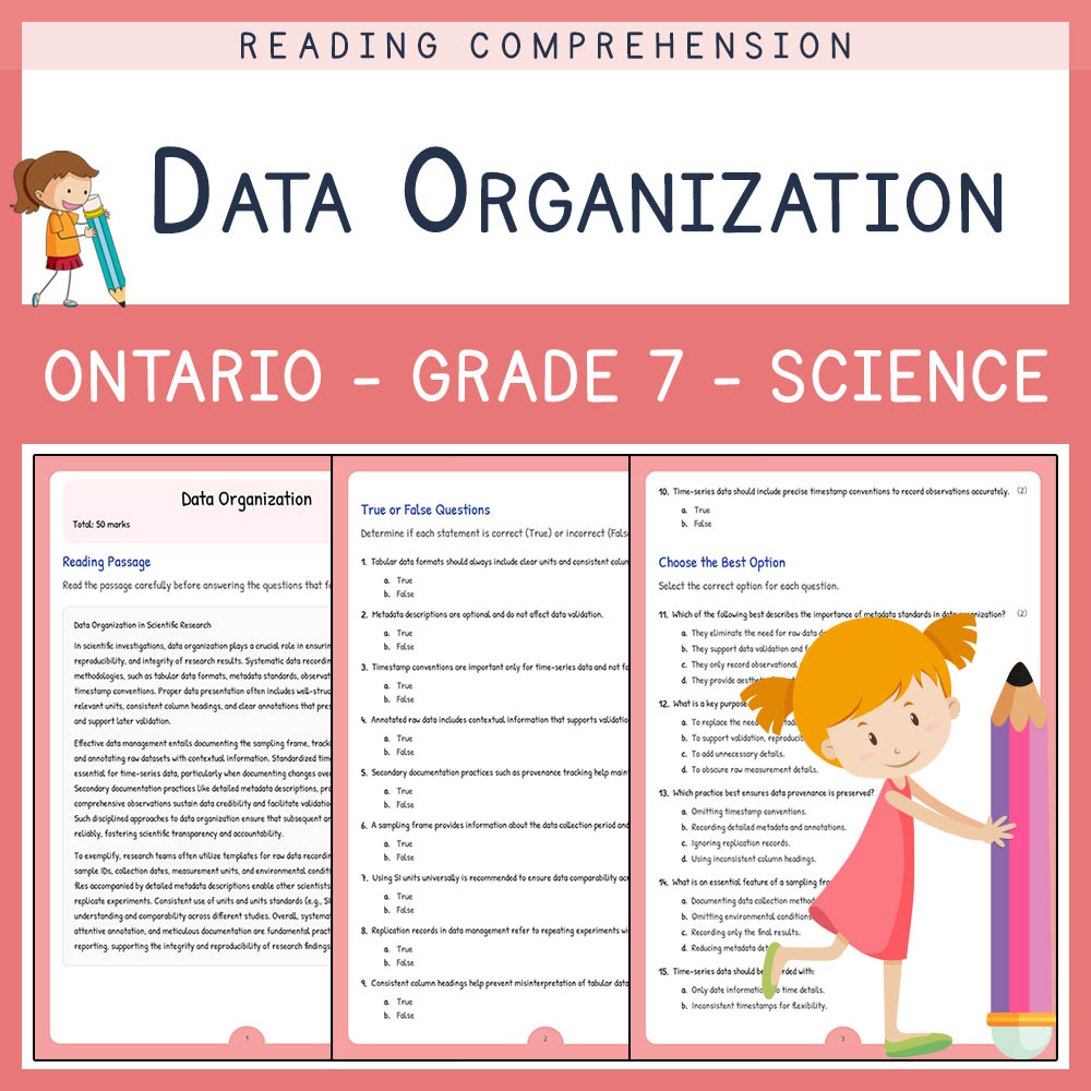 Grade 7 Science worksheet elena worksheet — Grade 7 Science Assessment | Data Organization Worksheet Elena | Ontario — page 1