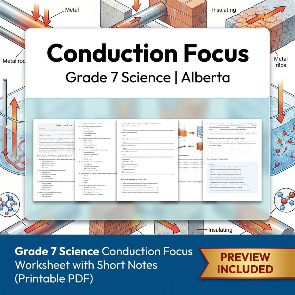 Grade 7 Science Conduction Focus Worksheet with Short Notes (Printable PDF)