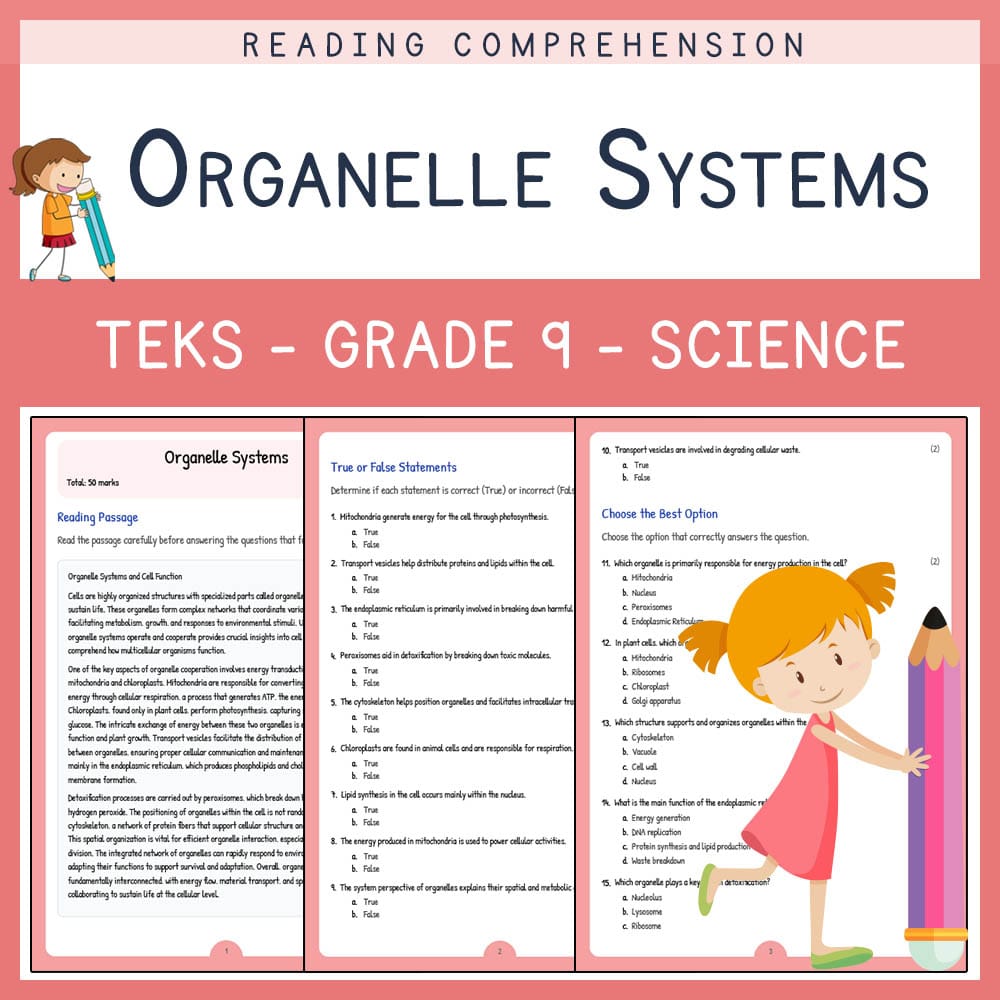 Grade 9 Science worksheet elena worksheet — Grade 9 Science | Organelle Systems Worksheet | TEKS-Aligned — page 1