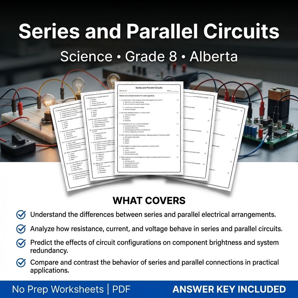 Grade 8 Science Worksheet on Series and Parallel Circuits – Alberta Standards