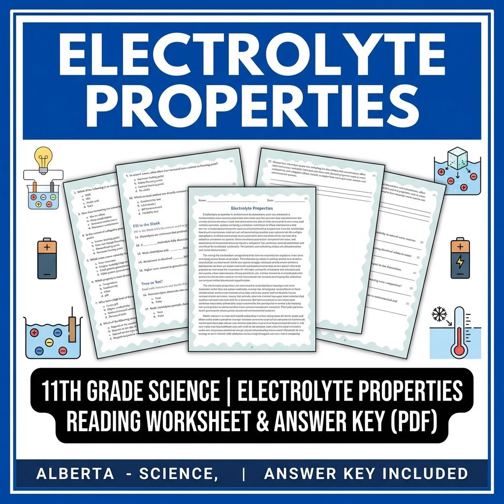 Grade 11 Science reading worksheets — 11th Grade Science | Electrolyte Properties Reading Worksheet & Answer Key (PDF)
