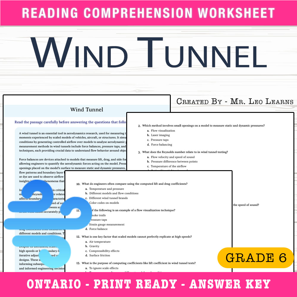 Grade 6 Science worksheet worksheet — Grade 6 Science – Wind Tunnel Worksheet for Mastering Aerodynamics — page 1