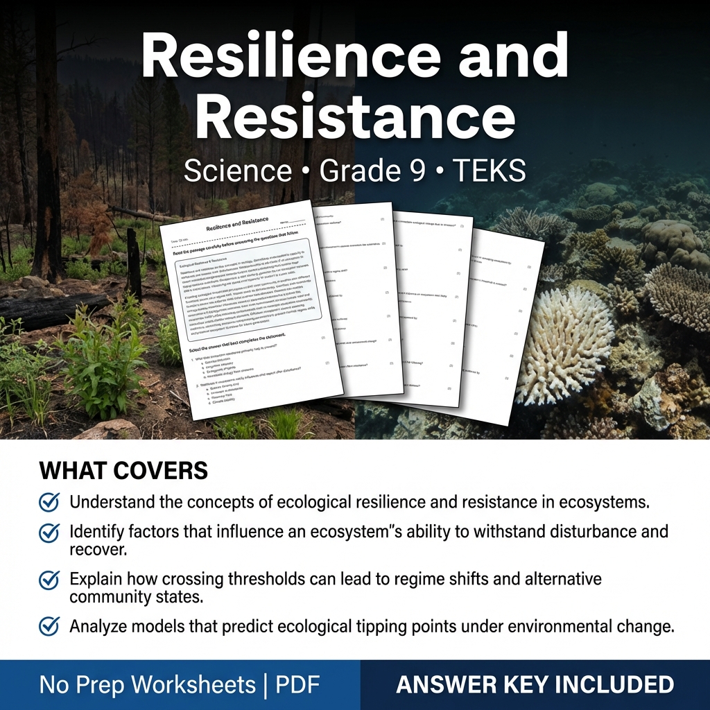 Grade 9 Science Worksheet on Resilience and Resistance | TEKS Standard