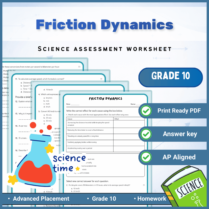Grade 10 Science | Friction Dynamics Worksheet (AP Standard) – PDF
