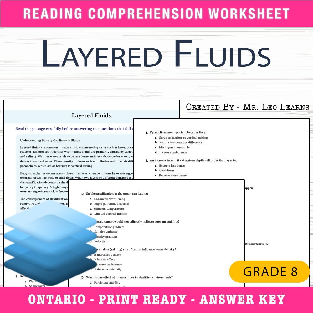 Grade 8 Science worksheet worksheet — Grade 8 Science — Layered Fluids Worksheet for Mastering Fluid Stratification — page 1