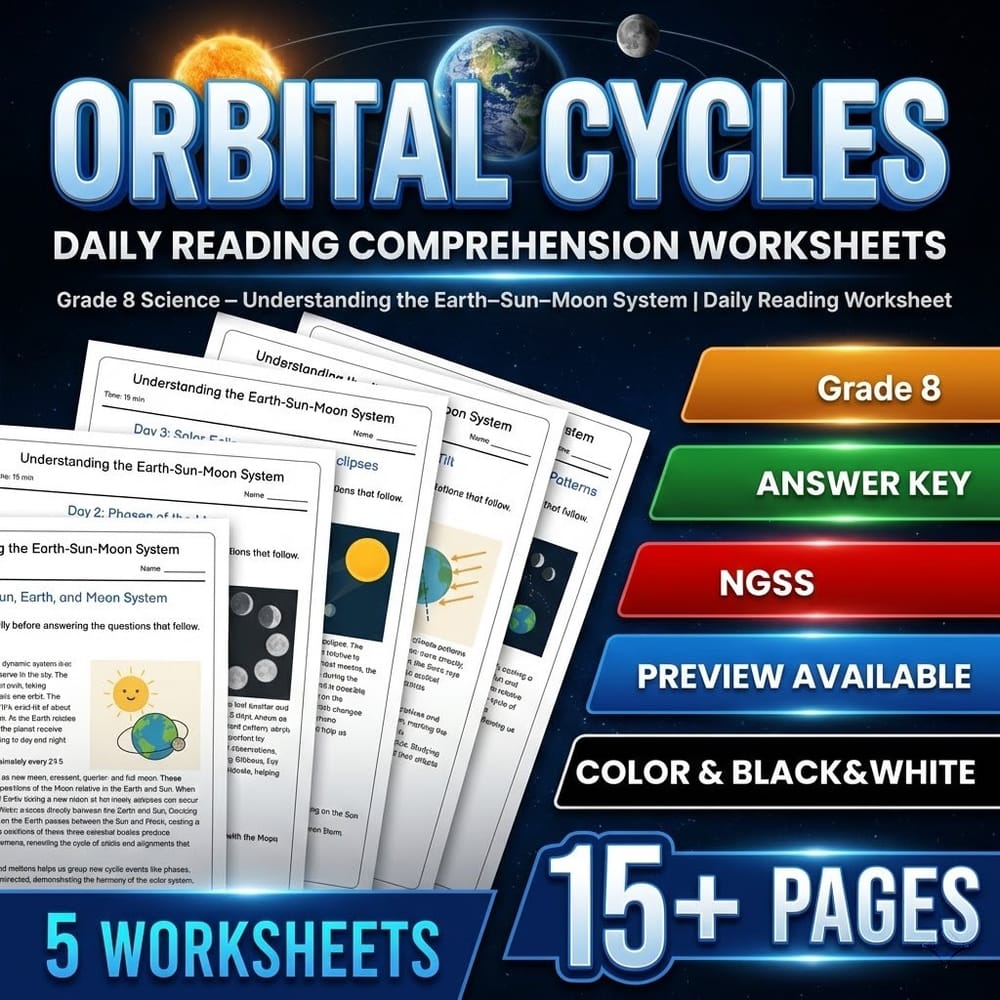 Grade 8 Science – Earth–Sun–Moon System | Daily Reading Worksheet