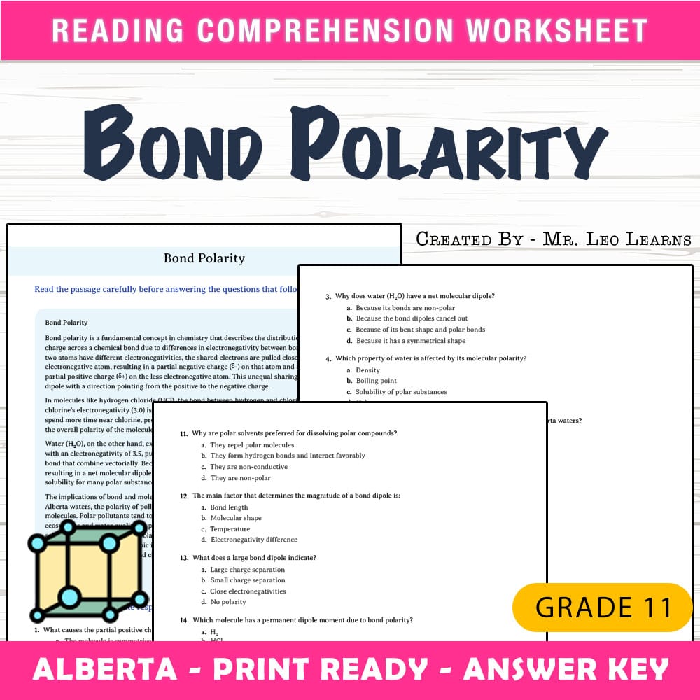 Grade 11 Science worksheet mcq paper worksheet — Grade 11 Science — Worksheet MCQ Paper for Mastering Bond Polarity — page 1