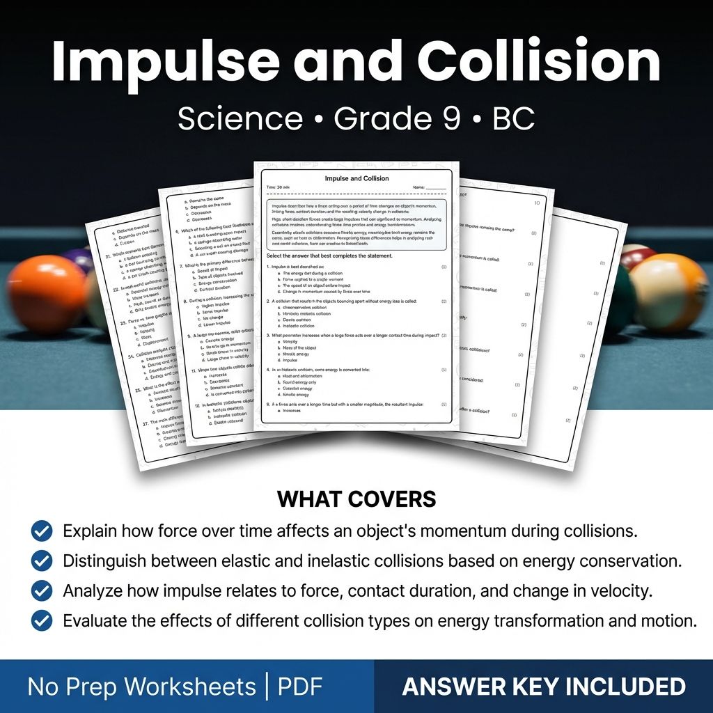 Grade 9 Science worksheet — Impulse and Collision Worksheet for Grade 9 Science | BC Standards