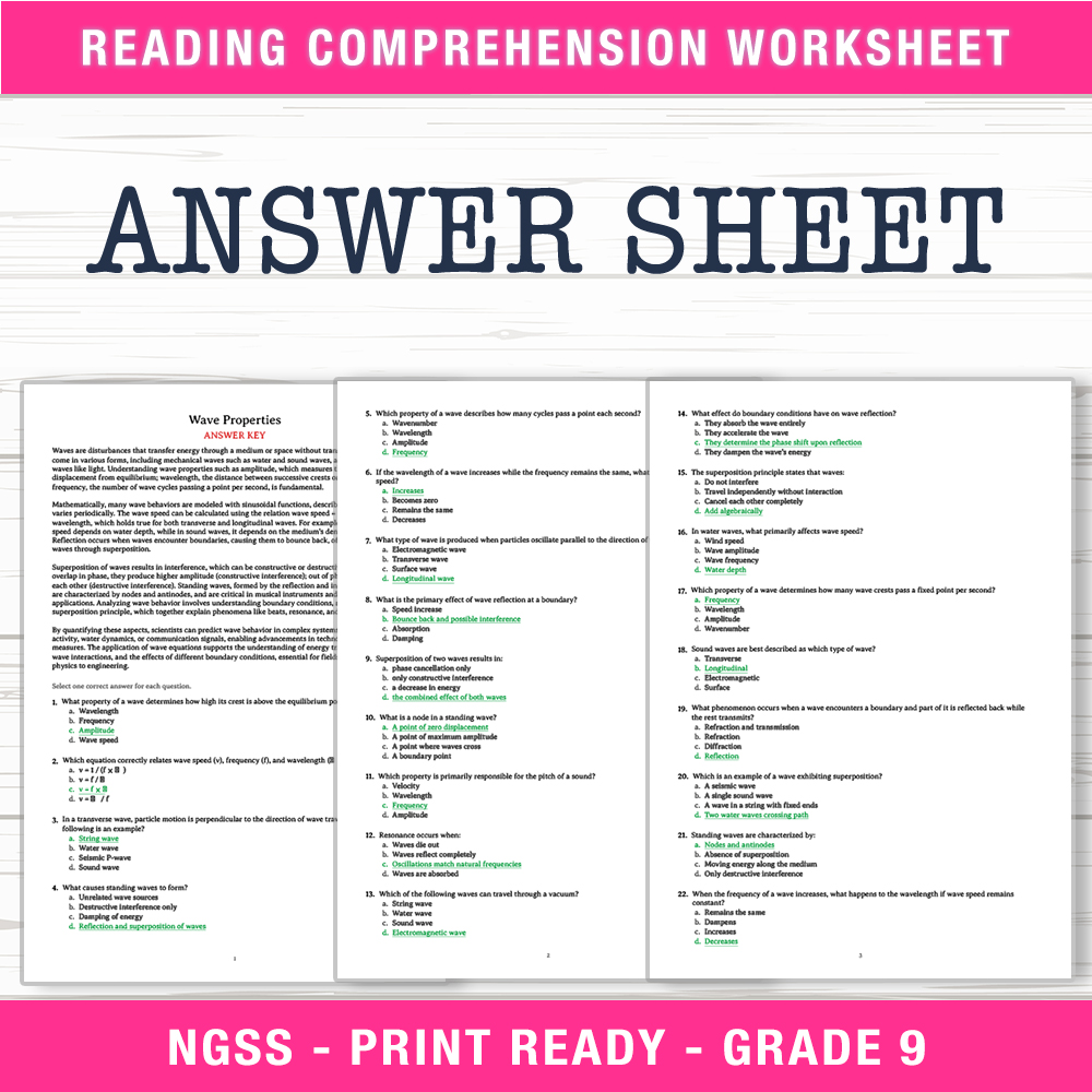 Grade 9 Science worksheet worksheet — Grade 9 Science | Wave Properties Worksheet (PDF + Answer Key) — page 2