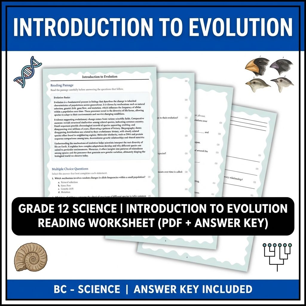 Grade 12 Science | Introduction to Evolution Worksheet (PDF + Answer Key)