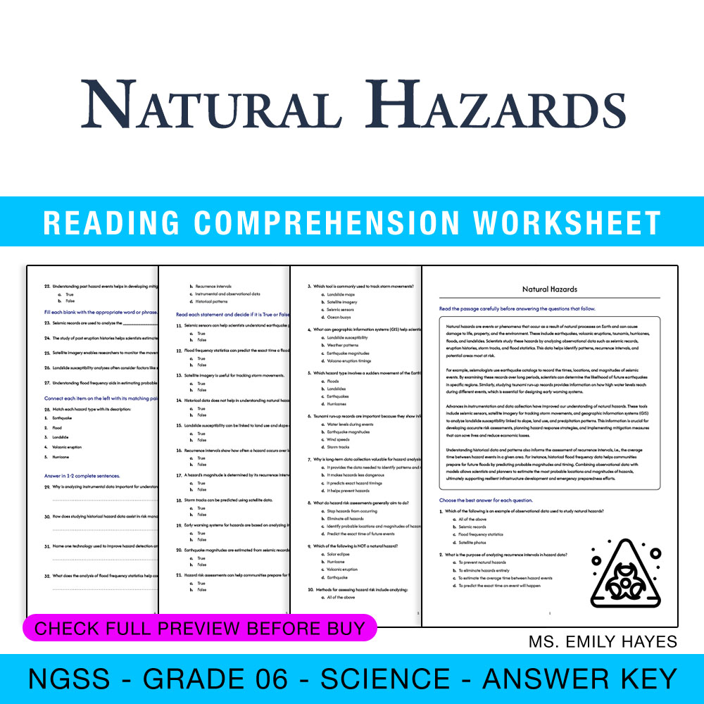 Grade 6 Science worksheet worksheet — 6th Grade Science | Natural Hazards Worksheet (PDF + Answer Key) — page 1