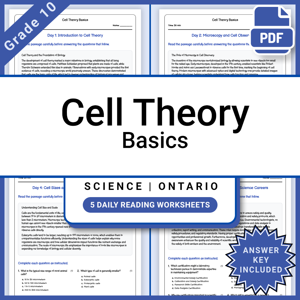Grade 10 Science Lesson Bundle | Ontario Curriculum and Daily Reading Worksheets — included worksheet 3