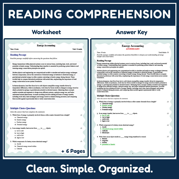 Grade 11 Science reading worksheets worksheet — 11th Grade Science | Energy Accounting Reading Worksheet (PDF + Rubric) —…