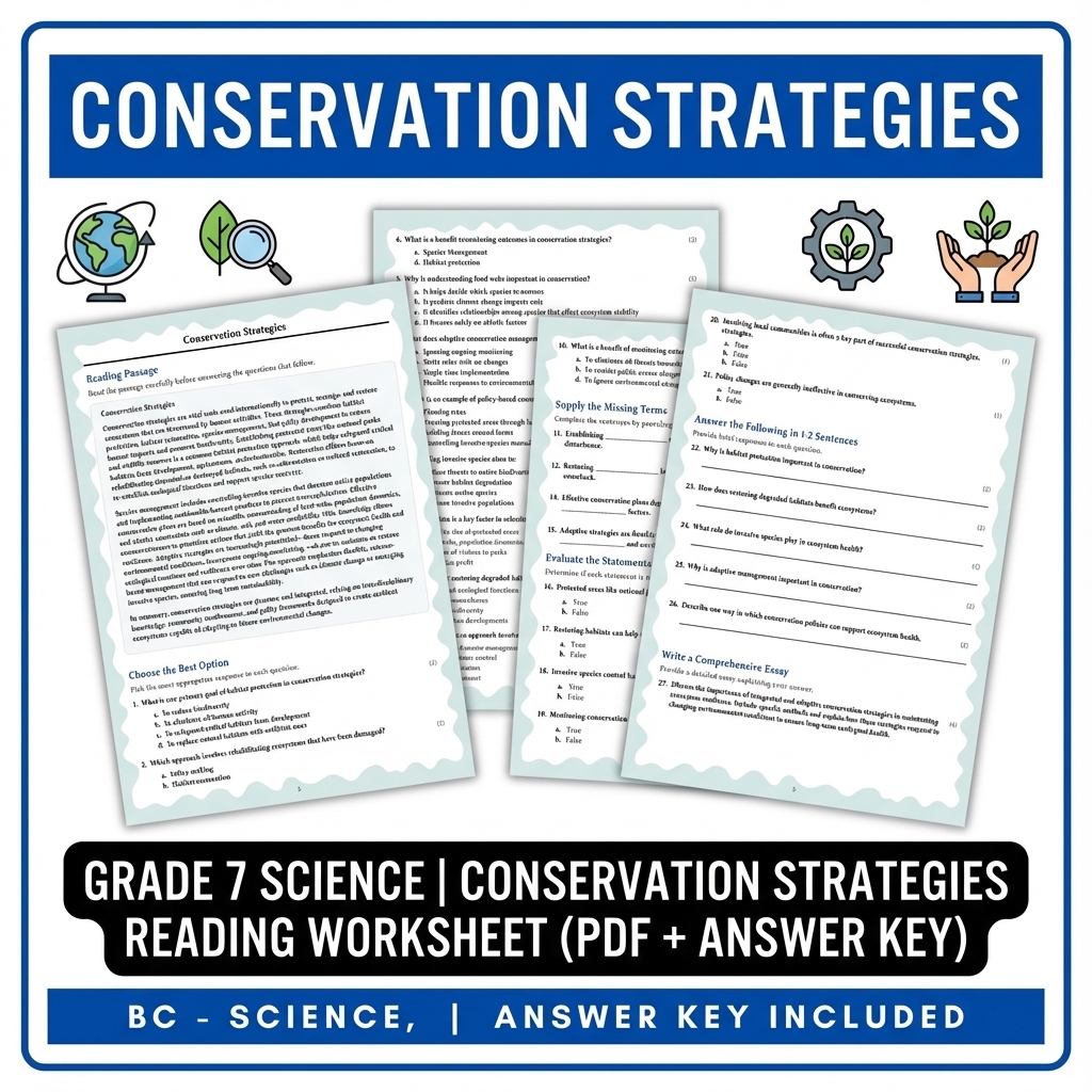 Grade 7 Science | Conservation Strategies Reading Worksheet (PDF + Answer Key)