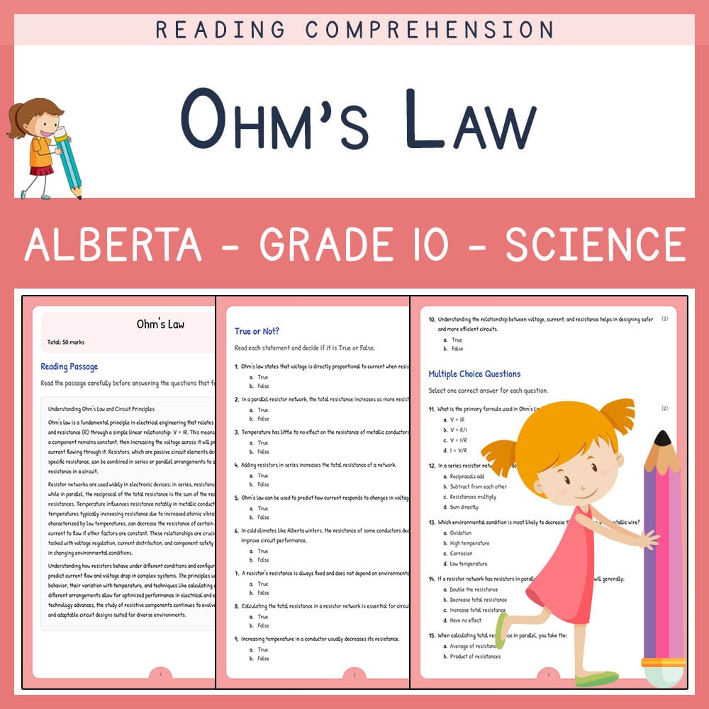 Grade 10 Science worksheet elena worksheet — Grade 10 Science | Ohm's Law Worksheet | Alberta Standards — page 1