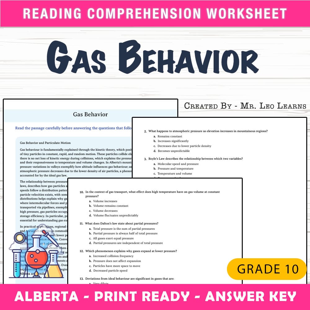 Grade 10 Science worksheet mcq paper worksheet — Grade 10 Science — Gas Behavior Worksheet MCQ Paper for Mastery — page 1
